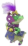 December Diamonds 51-81015 Glass Hanging Ornament Ms Crocodile with Mask Mardi Gras Theme 6 Inches
