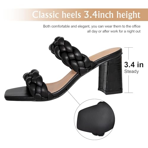 Athlefit Women's Braided Heeled Sandals Summer Square Open Toe Chunky Block Heels3