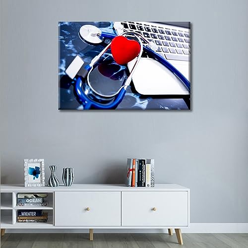 Image of TUMOVO Modern Medicine Cardiology Concept Art Prints Medical Stethoscope on Film X-Ray Wall Art Nosocomium 1 Panels Posters Artwork Giclee Print Gallery Packaging Artwork Ready to Hang (16 inch Wx24 H)