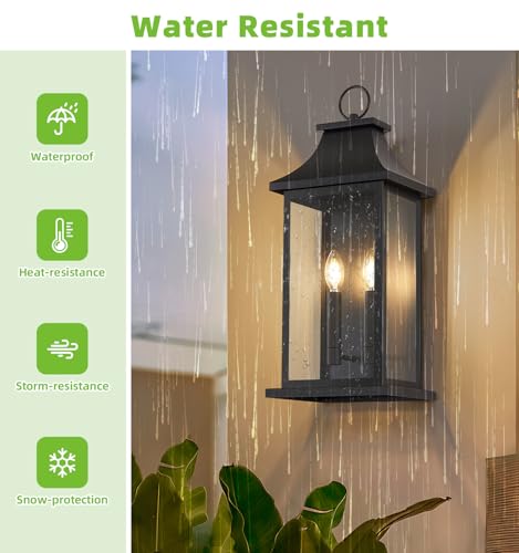Image of 1-Pack 18'' Large Outdoor Lantern Black Porch Light Fixtures Outdoor Sconce