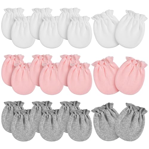 Vabean 12 Pairs Preemie Baby Mittens No Scratch Cotton Premature Baby Gloves for Nicu Preemie Girls Boys Gifts(White Pink Gray)