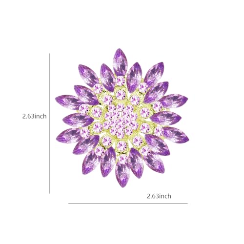 Image of Large Crystal Flower Brooch Pin for Women Red purple pink green Rhinestone Flower Lapel Pin Wedding Party Birthday Dance Banquet Dress Suit Ceremony Clothes Hat Bag Accessories Jewelry