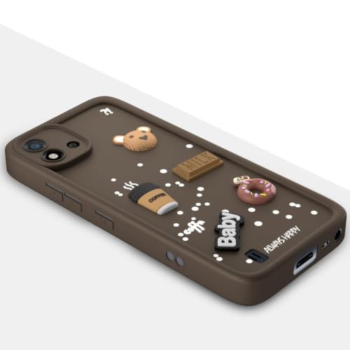 Image of Bintage Cute Fun Ball | Taddy Cartoon 3D Smiley Coffee Cup | Milk Donut | Full Protection Rubber Back Cover Compatible for Realme RMX3231 / C11 2021 - Brown