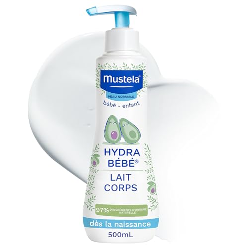 Mustela - Lait corps Hydra Bébé - Soin Fluide Hydratant Enrichi en Avocat BIO - Lait Hydratant Corps - 97% d'Ingrédients d'Origine Naturelle - Produit...