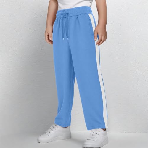 Girl's High Waisted Sweatpants Straight Wide Leg Pants Side Color Block Elastic High Waisted Trousers with Pockets3
