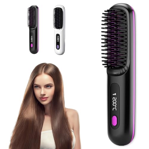 Cepillo de aire caliente para pelo corto, cepillo de peinado Clinora para pelo corto, 3 niveles de temperatura 160-200 °C, recargable por USB, crea cabello liso/ondulado/rizado (negro)