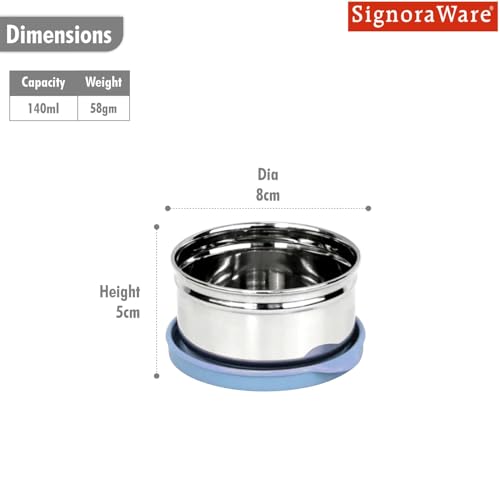Image of SignoraWare Mini Fresh Stainless Steel Small Container | Airtight & Leakproof | Compact & Travel-Friendly | Easy to Carry | Perfect for Office, School & Home Use (140ml | EBlue)