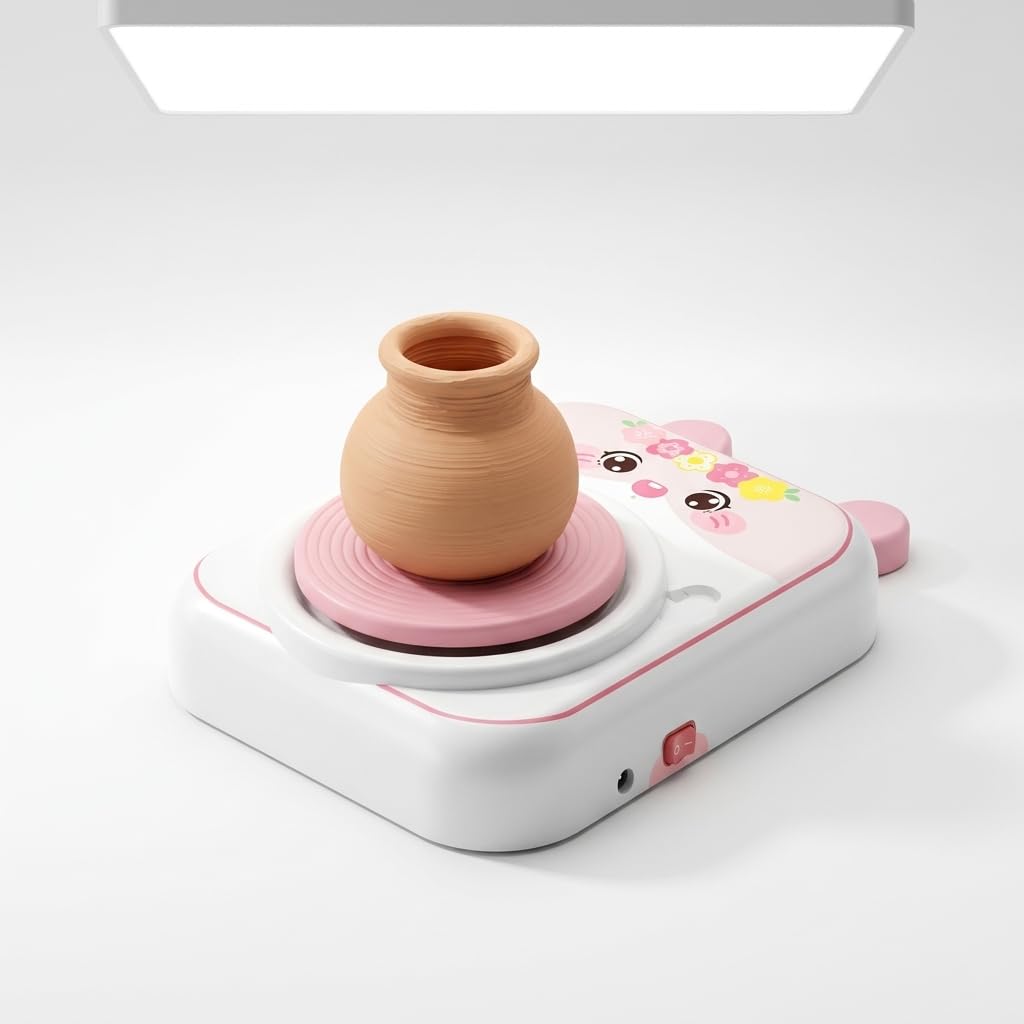 Yunmeryker Kit Ceramica Fai da Te per Bambini, Tornio Elettrico con Argilla Autoindurente, Set Creativo per Modellare