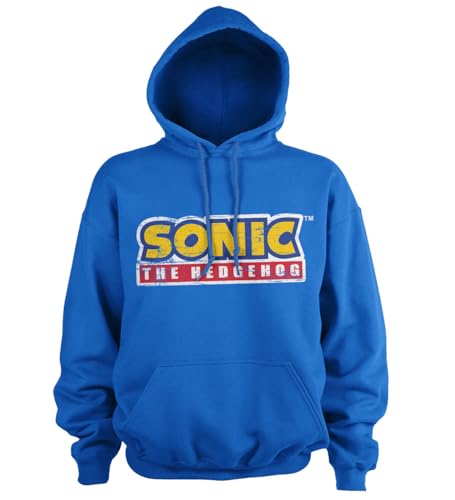 Sweat à capuche Sonic The Hedgehog bleu avec logo cracked imprimé résistant taille L