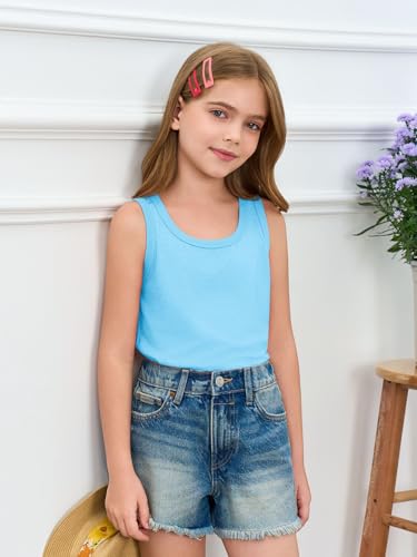 Image of Haloumoning Girls Tank Tops Kids Summer Crewneck Sleeveless Shirts Dancewear 5-14 Years