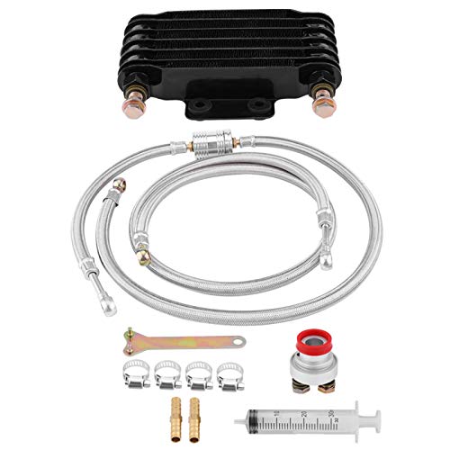 Engine Oil Cooler Kit for Gy6 100cc-150cc, 4 Row Oil Cooling Radiator Engine Kit, Motorcycle Oil Cooling Radiator System Set, with Braided Hose, Adapter Etc, Black