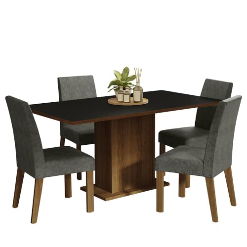 Image of Madesa 4 Seater Dining Set with Fully Cushioned Rectangular Table Top Sturdy Wooden 160 Cm for Dining Room and Kitchen - Brown /Black /Gray