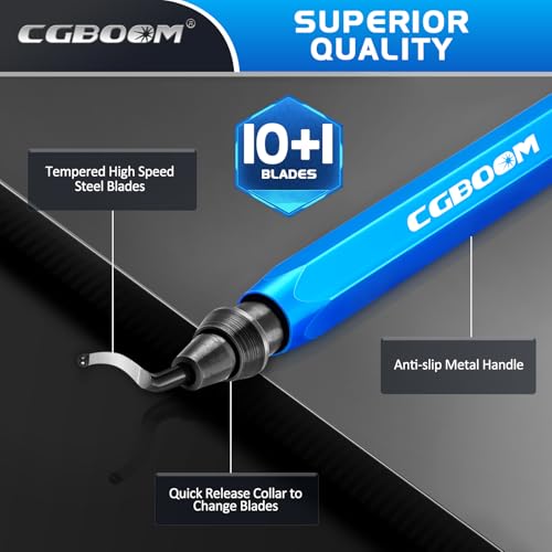 CGBOOM Entgrater Werkzeug Universal, Metallgriff Handentgrater mit 10 Stück Ersatzklingen, 360 ° Rotierender Klinge Schneidwerkzeug für 3D Drucker, Kunststoff, Aluminium und Edelstahl