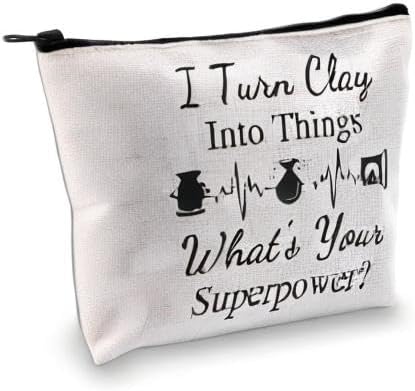 G2TUP Ceramic Artist Gift I Turn Clay Into Things Makeup Bag Potter Pottery Art Cosmetic Bag Pot Making Lover Gift Pottery Artist Zipper Travel Bag (I Turn Clay Into White Bag) - Image 8