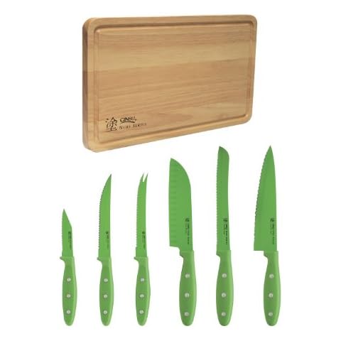 Ginsu Nuri Series Stainless Steel 6-Piece Nonstick Coated Cutlery with Bonus Cutting Board 5804 Cover