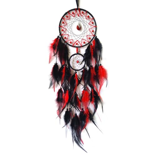 Donko Black and Red Dream Catcher Wall Decor Feather Dream Catchers with Pendant Handmade Dreamcatcher Wall Hanging Ornament for Bedroom Living Room Home Decor