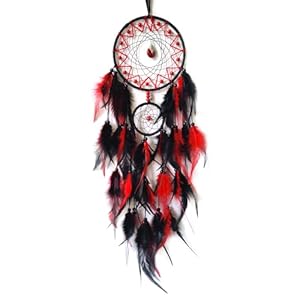 Black and Red Dream Catcher Wall Decor Feather Dream Catchers with Pendant Handmade Dreamcatcher Wall Hanging Ornament for Bedroom Living Room Home Decor