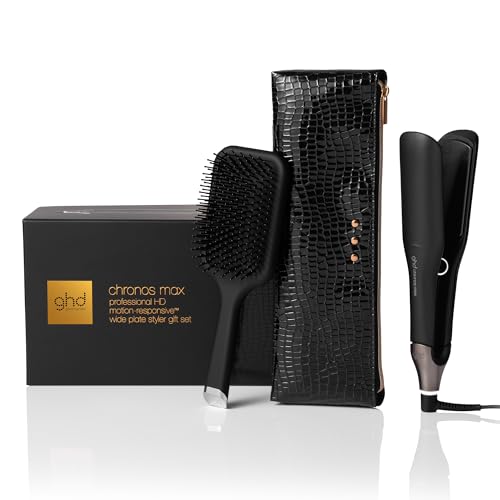ghd - Coffret lisseur cheveux ghd Chronos Max - Fer à lisser professionnel (Noir) - Brosse et pochette incluses - Coiffage 3x plus rapide, sans dommage -...