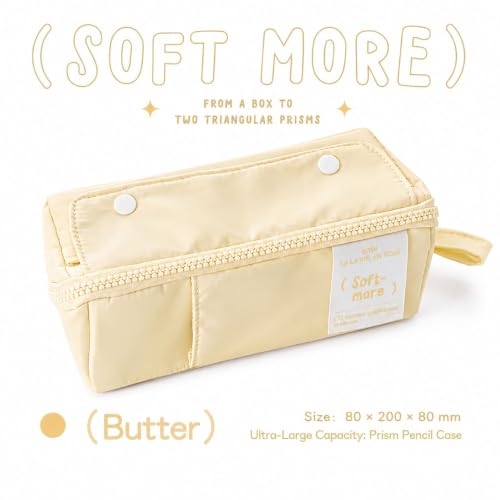 Image of Invite Multi-Functional Soft Pencil Case for Girls | Large Capacity Zipper Pouch with Multiple Compartments | Aesthetic Stationery Organizer for School, College & Office (Soft More Yellow)