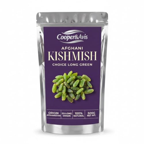 Image of Cooper&Avis Premium Afghani Raisins, 500g | Authentic Kandhari Choice Long Green Kishmish | Jumbo Size, Sun-Dried & Seedless