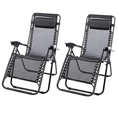 THE SECRET HOME - Set de 2 Sillas Tumbonas Plegables - Hamacas Reclinables de Metal con Cojín Reposacabezas - Ideal para Exterior, Playa, Jardín, Terraza (Negro)