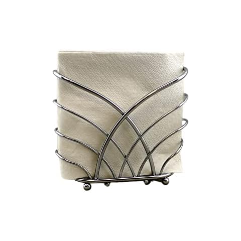 Dependable Industries Napkin Holder Dining Room Kitchen Table Cocktail Napkin Holder Beverage Size Café Napkins Crisscross Self Standing Metal Silver Chrome Finish Cover
