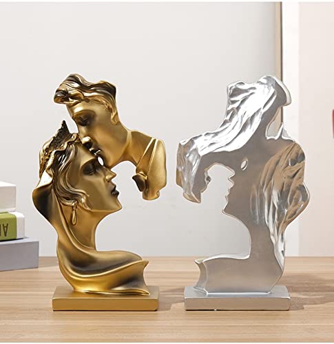 Escultura pareja besándose en resina decorativa plata miniatura 4