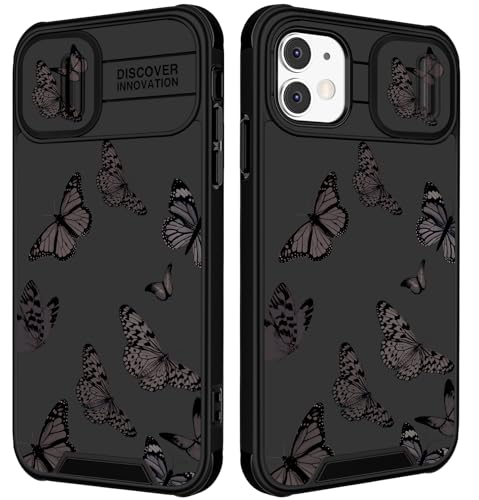 Image of Funermei (2in1 for iPhone 11 Case for Women Butterfly Cute Girls Phone Cover Girly Pretty Aesthetic Kawaii Black Butterfly Unique Design with Camera Cover Funda for Apple for iPhone 11 Case