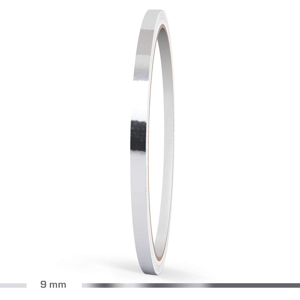 Motoking Decorative Stripe, Chrome Silver, 9 mm Width, 10 m Length, Sticker Foil Car Boat Motorbike Motorhome Caravan