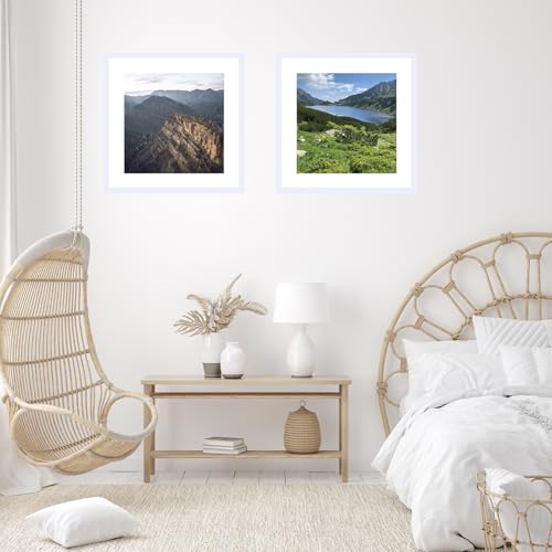 Image of JCJMY 22x22 Picture Frame White with 18x18 Mat, Display Photo 18x18 with Mat or 22 x 22 Without Mat, Wall Hanging Large 22x22 Poster Frame with Shatter Resistant Plexiglass, White