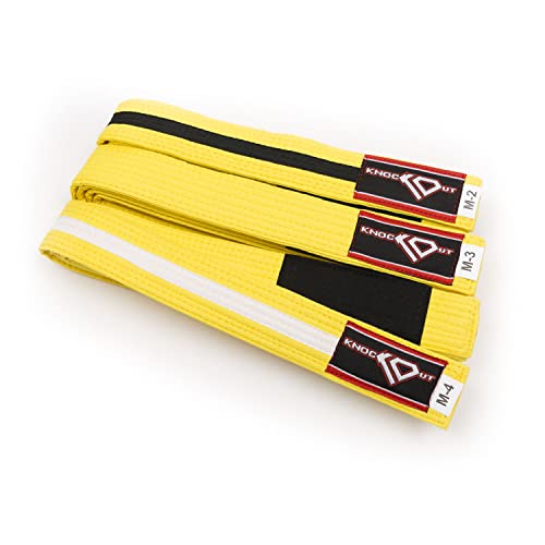 Ko Sports Gear - Brazilian Jiu Jitsu Belt - Knockout Label Youth Bjj Gi For Kids With Ranking Stripes Martial Arts Belts (Grey & White, M3) #TOP3