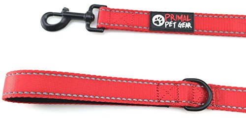 Primal Pet Gear Dog Leash 8ft Long - RED - Traffic Padded Two Handle - Heavy Duty - Double Handles Lead for Control Safety Training - Leashes for Large Dogs or Medium Dogs - Dual Handles Leads
