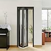 JUJUBON 30" x 80" Opening Bifold Doors, HD Mirror Bifold Barn Door Panels with Hardware Kit & Handles, One Side Mirrored Folding Interior Doors for Closet/Bathtoom/Bedroom Easy to Install, Black