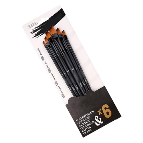 Xiuganpo Juego de 6 Pinceles de Pintura Acrílica, Cepillos de Pelo de Nailon Multifuncionales para Acuarela, Kit de Artista de Pintura Gouache para Artistas, Estudiantes y Adolescentes (Ángulo