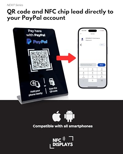 Aufsteller für PayPal-Zahlung mit QR-Code und NFC-Chip (Englisch) 16,5 x 10,5 cm - schwarz