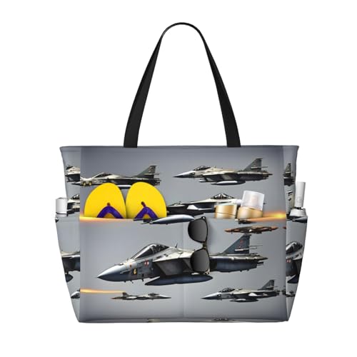 Aircraft Fighter Jets Large Capacity Foldable Tote Bag Women Beach Tote Bag Handbag Gym Bag Travel Shopping Bag