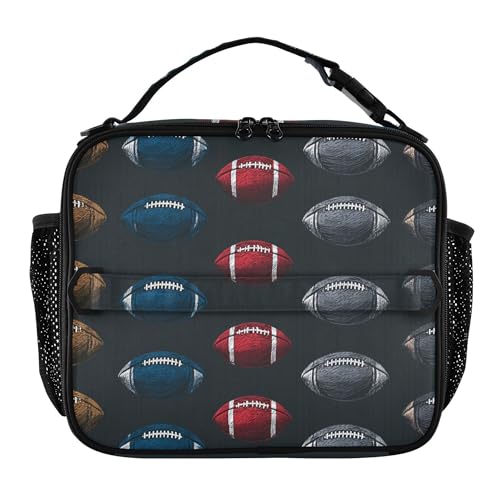 Glaphy Footprint Rugby Retro Insulated Lunch Bag, Reusable Cooler Tote Bag Insulated Lunch Box for Boys Girls Kids School Travel Picnic