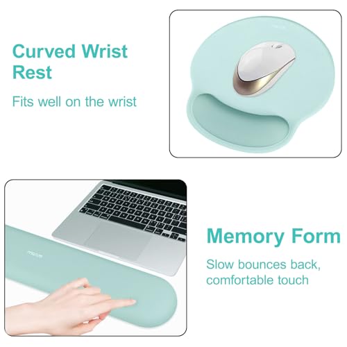 Image of MOSISO Wrist Rest Support for Mouse Pad&Keyboard Set, Circle Curved Ergonomic Mousepad&Coaster Non-Slip Base Home /Office Pain Relief&Easy Typing Pad with Soft Cloth&Raised Memory Foam, Aquamarine