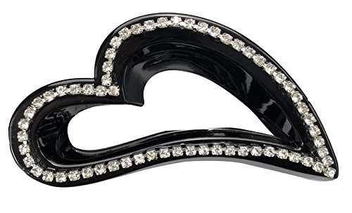 Hollow Large Strong Crystal Heart-Shaped Plastic Jaw Hair Claw Clips for Women Girls Ponytail Multiple Colors Updo Gripper,Hold Thick Hair (L, Black)