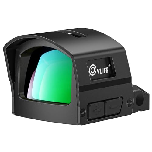 CVLIFE BearMight Auto-Brightness Green Dot Sight with Hood for RMS/RMSc, 5000G Shockproof, 3 MOA Dot Open Reflex Optics, Motion Awake Scope for Compact Pistol, with Adapter for RMR/MOS/21mm Picatinny