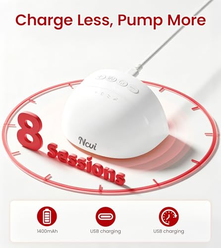 Image of NCVI Wearable Pump, Hands Free Electric Pump with 4 Modes & 9 Levels Suction, Portable Pump Ultra Quiet <42dB, 150min Battery Life, 19 /21 /24mm Flange, Breastfeeding Pump for Moms