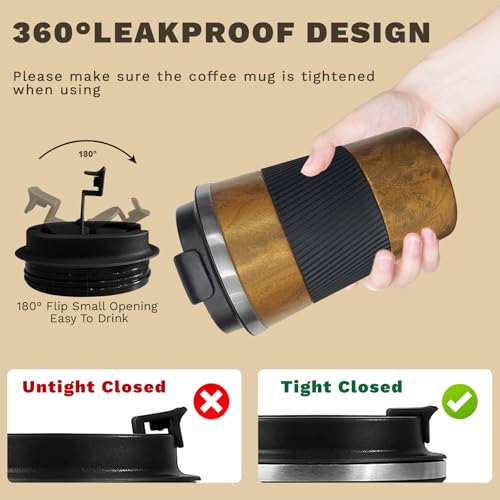 Image of Vacuum Insulated Stainless Steel Travel Coffee Mug,Leak Proof Cup with Lid | 304 stainless steel mug with vacuum insulation, leak proof lid, silicone grip and car cup holder friendly design
