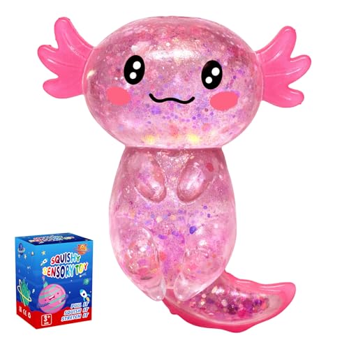 Axolotl Squishy Glitter Stress Relief Toy, Stretchy Axolotls Stress Ball, Relief Squishy Toys,...