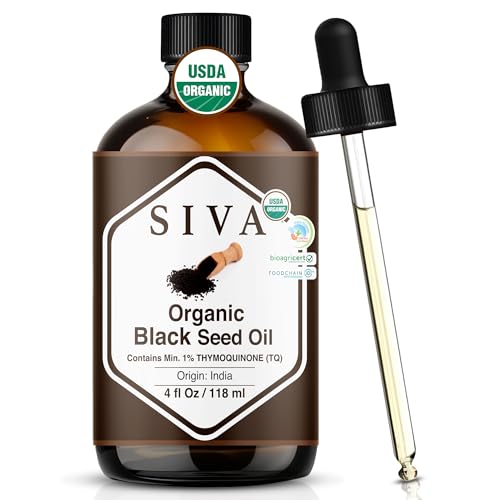 SIVA Black Seed Oil Organic - 4 Fl Oz 100% Natural Cold Pressed Black Seed Oil - for Face Skin Care Hair Care Scalp Massage & Body Massage Carrier Oil with Dropper