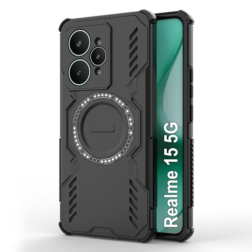 Image of amazon basics Back Case Cover for Realme 15 5G | MagSafe Case with Built-in Metal Ring | Supports MagSafe Charger, Wallet & Car Mount | Shockproof Hybrid PC + TPU | Black