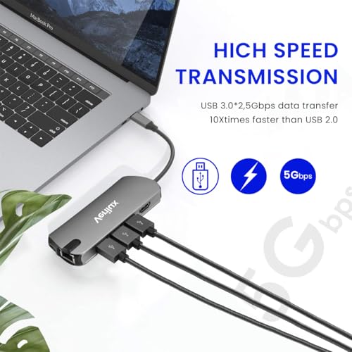 Image of Verilux USB C Hub with Ethernet RJ45 Port, 8 in 1 USB C Hub PD 60W Fast Charging USB 3.0 Hub with 4K HDMI Converter Supports SD /TF Card Reading Travel Multifunctional USB C Hub for Laptop, PC