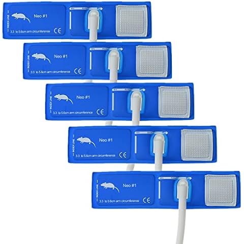 RCDPK 5 Piece Veterinary Blood Pressure Cuffs,Animal Sphygmomanometer Cuff Accessories,Pets Blood Pressure Monitors Cuffs Set for Elephant,Horse, Dog,Cat, Mouse (#1-Mouse, Blue (Reusable)) Cover