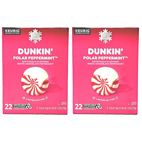 Dunkin Donuts Limited Edition Holiday Coffee K Cups - Polar Peppermint -2 Boxes - 44 Seasonal Kcup Pods For Keurig Coffee Makers