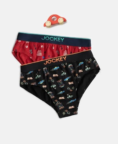 Image of Jockey PB04 Boy's Super Combed Cotton Elastane Stretch Printed Brief with Ultrasoft Waistband (Pack of 2)