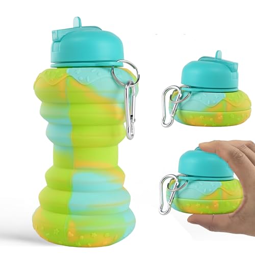 Image of Kuber Industries Pack of 3 Collapsible 600 ml Silicone Water Bottle With Flip Cap | Lightweight & Portable School Water Bottle - Ideal For Travel & Gym | Green